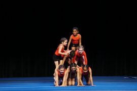 Girls doing a pyramid